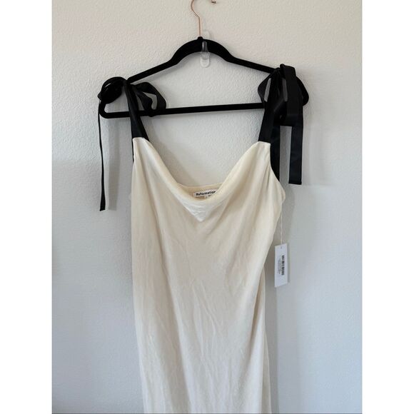 NWT Reformation Nya Velvet Dress Cream with Black Bows, size: L - Picture 5 of 10